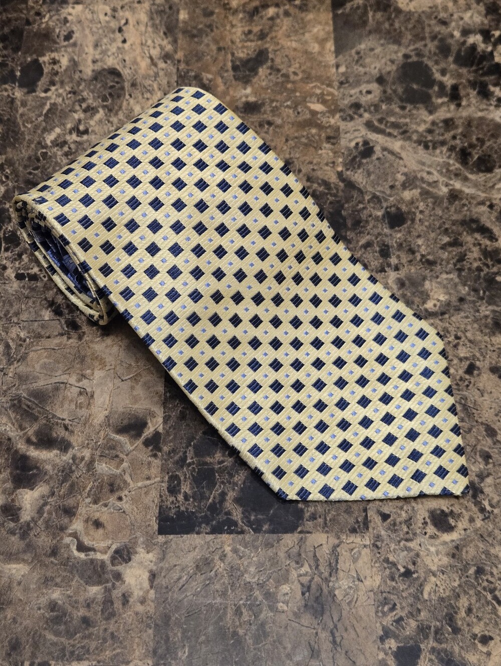 Tommy Hilfiger 100% Silk 2 Toned Tie - Geometric Yellow / Blue